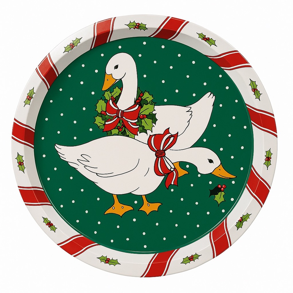 Vintage Holiday Christmas Geese Metal Serving Tray – 13” Santaland
